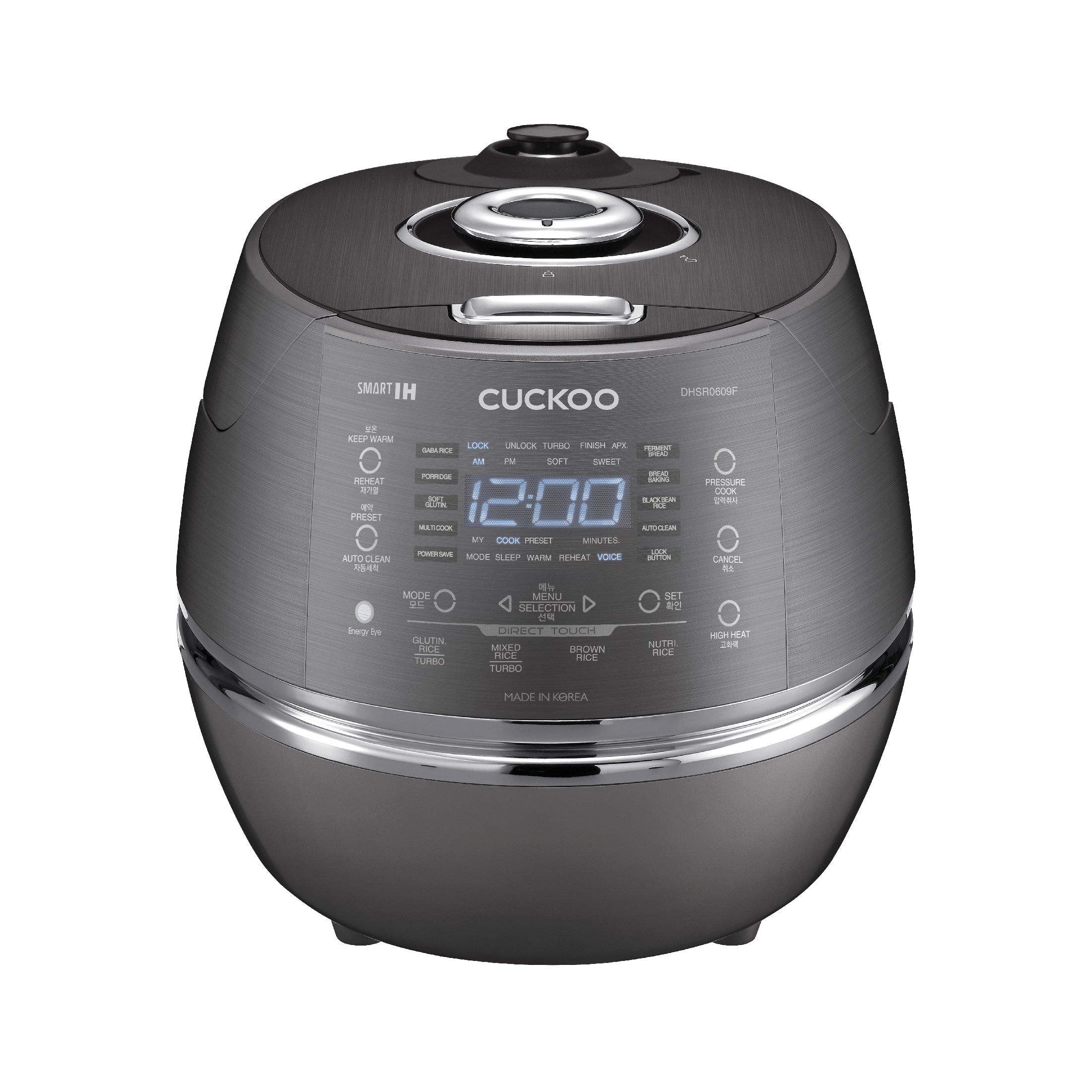 Cuckoo CRP-DHSR0609FD dark-gray IH pressure cooker; exact product-page gallery image, body marking reads DHSR0609F without terminal D.