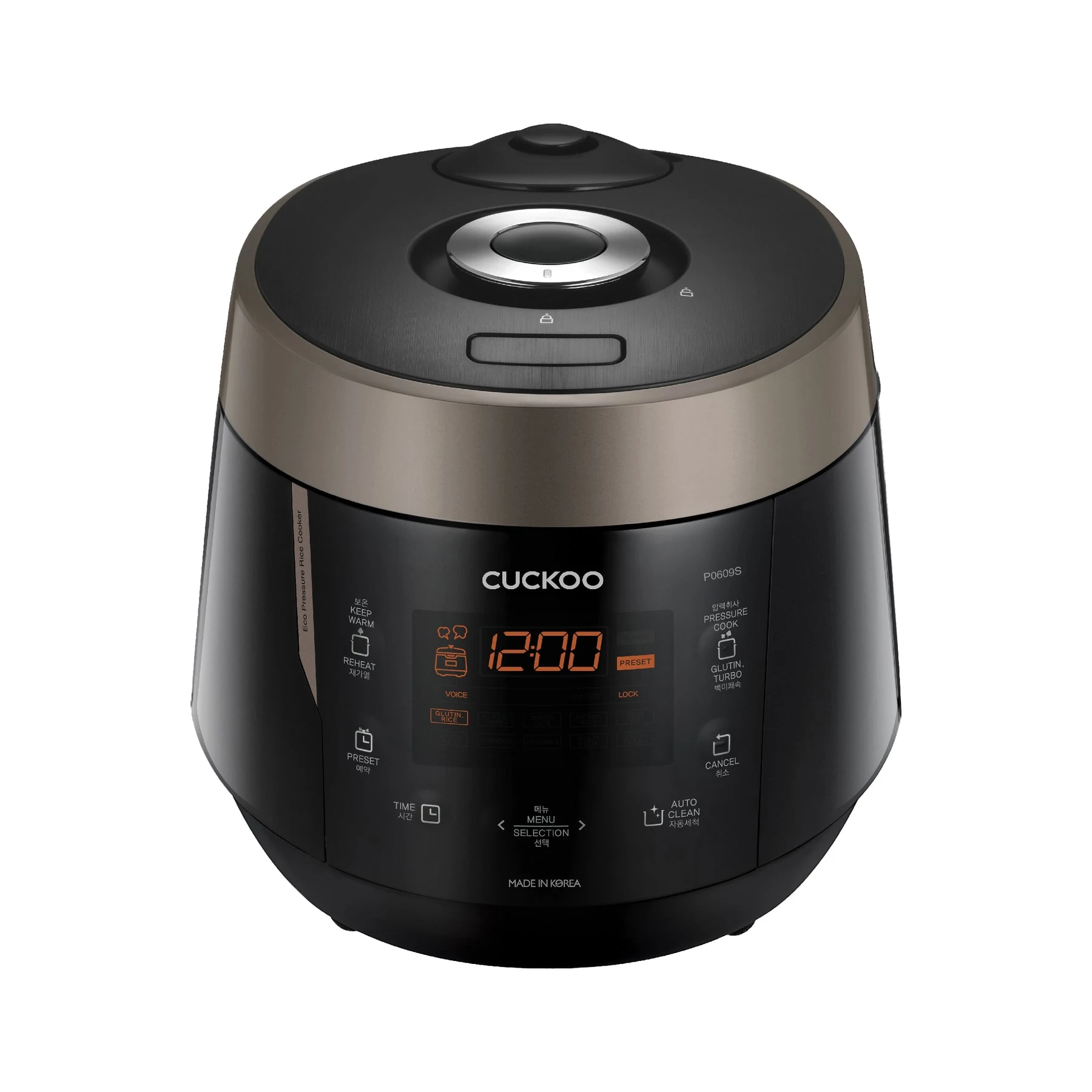 Cuckoo CRP-P0609S black-and-copper pressure rice cooker; P0609S marking visible on front panel.