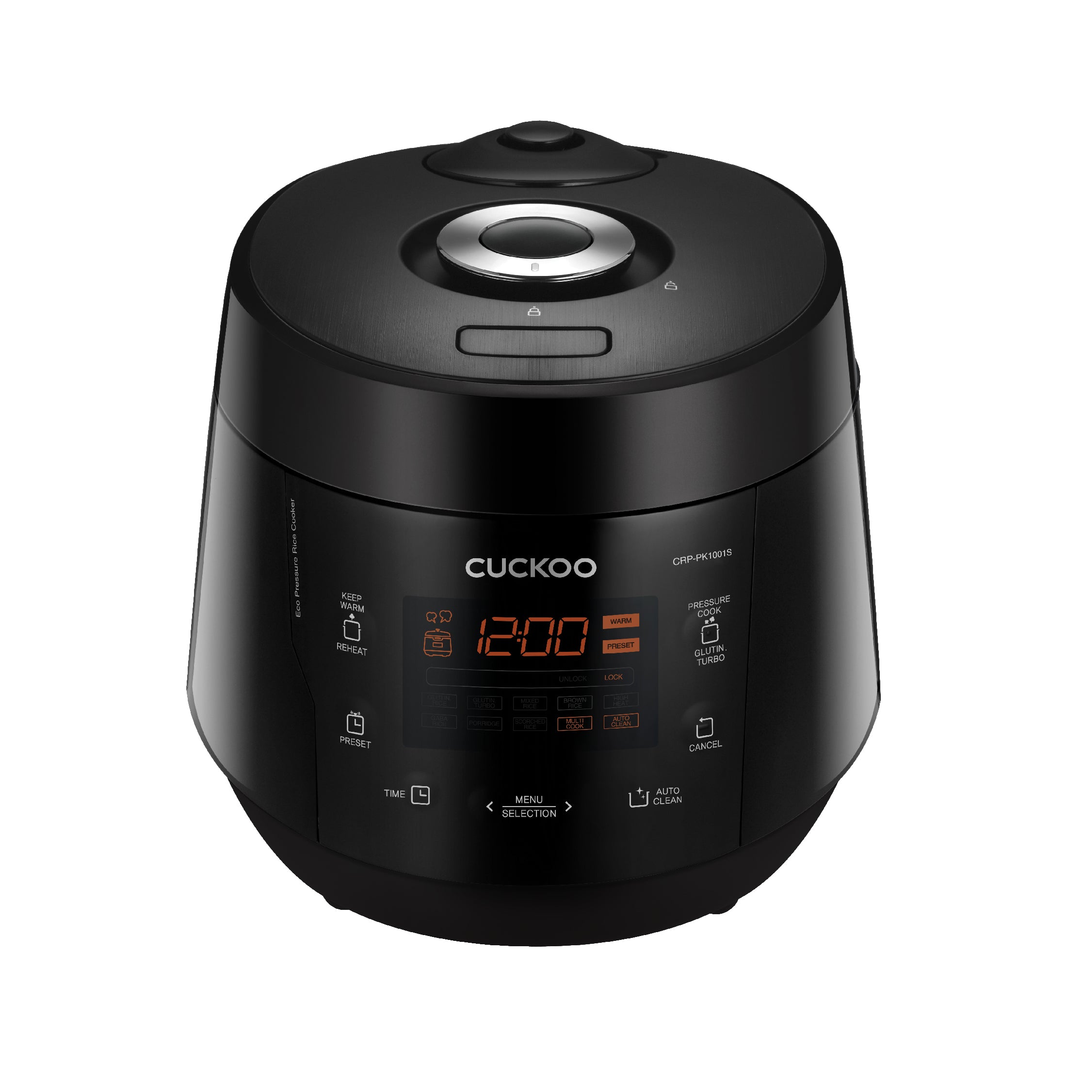 Cuckoo CRP-PK1001S black 10-cup pressure rice cooker, front view
