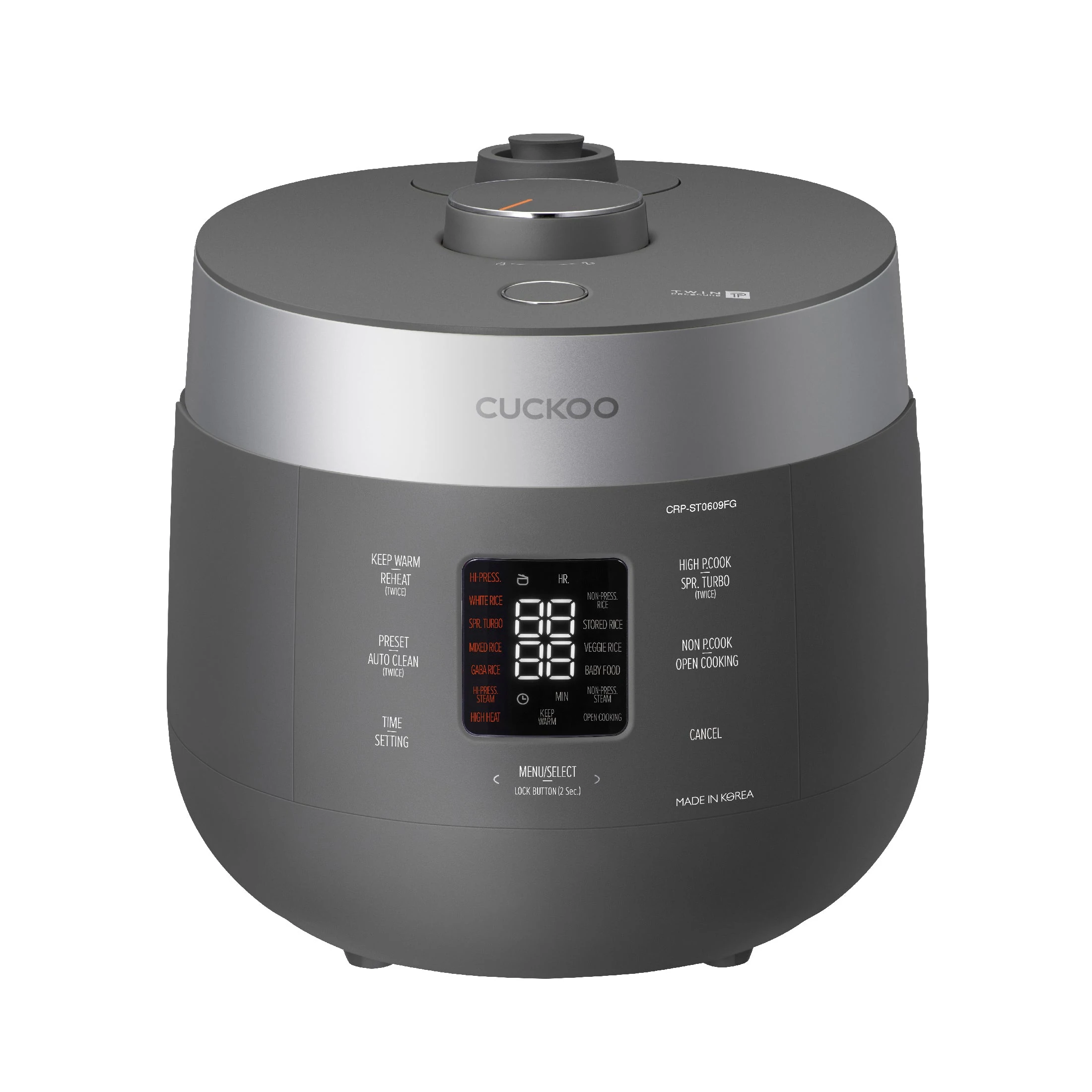 Cuckoo CRP-ST0609FG six-cup Twin Pressure cooker in gray